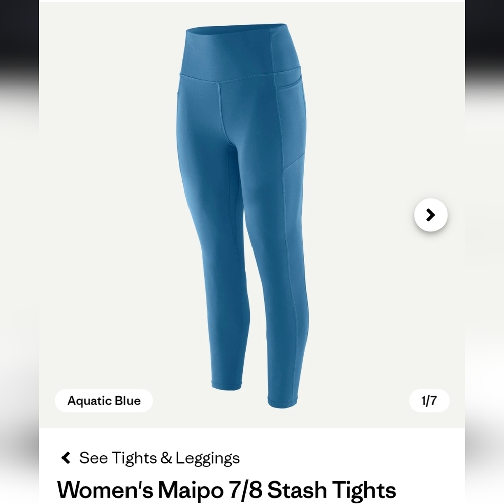 NWOT Patagonia Maipo 7/8 Bright Blue Leggings w Side Pockets Sz Small - Picture 4 of 9